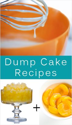 the recipe for dump cake is shown with oranges