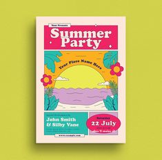 a summer party flyer is shown on a green background