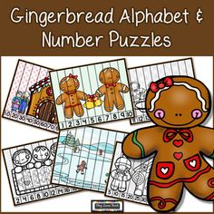 gingerbread alphabet and number puzzles