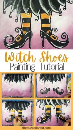 an easy step by step painting project for kids to learn how to draw witch shoes