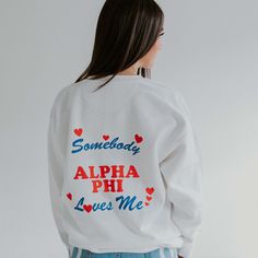 White crewneck, boyfriend fit. 50% cotton, 50% polyester. Size up for a looser fit (unisex). Items are MADE TO ORDER. Production can take up to 7 business days. Shipping time is additional, and varies by carrier. Need to change your order, or upgrade your shipping for faster delivery? Send us a message! Changes can be made within 1 hour of placing your order (during business hours). We do not accept any sorority or design changes in order notes or via Messages. To get started with your organizat Sorority Sweatshirt With Letter Print In Relaxed Fit, Sorority Letter Print Sweatshirt In Relaxed Fit, White Sorority Sweatshirt With Letter Print, White Sorority Crew Neck Sweatshirt, White Crew Neck Sorority Sweatshirt, Sweatshirt Design Ideas, Sorority Socials, Dance Tee, Sorority Sweatshirts