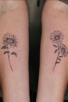 two sunflower tattoos on both legs