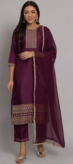 Purple and Violet color Salwar Kameez in Blended fabric with Embroidered, Sequence, Thread, Zari work Violet Color, Moroccan Caftan, Green Bottom, Zari Work, Salwar Suit, Ideas For Instagram Photos, Hip Dress, Color Blending, Pants Straight