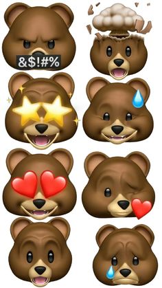 the emo bear faces have hearts and stars on them