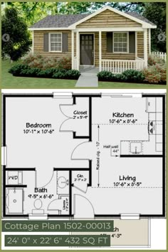 the cottage plan is shown in two different colors