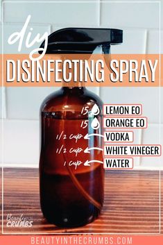 a disinfecting spray bottle with instructions on how to use it