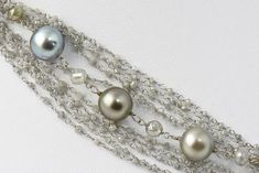 Custom Made 32" Long Gray Pearl and Diamond Bead Sterling Gold Necklace For Sale at 1stDibs Akoya Pearl Necklace, Pearl Clasp, Rose Gold Pearl, Gold Bead Necklace, Sterling Necklaces, Akoya Pearls, Pearl Diamond, Pearl Grey, Rough Diamond