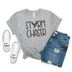 "This Storm Chaser shirt for moms, dads or siblings makes the perfect pair with a child's Twonado shirt for your adorable, yet hyper two-year-old. Now all those moments spent chasing your child around will create endless photo ops. The set also makes for beautiful family pictures at your child's 2nd birthday party. The funny Storm Chaser design is printed with care in a home based studio onto an extremely soft, heather grey tshirt. Only the highest quality materials are used to create the absolu Casual Shirt With Name Print For Gender Reveal, Shared Birthday Parties, Boys 2nd Birthday, Storm Chaser, Terrible Twos, 2nd Birthday Party Themes, Shirt For Boys, Mother And Son, Mommy And Me Outfits