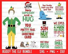 buddy the elf svg bundle for christmas and other holiday projects, includes an elf costume