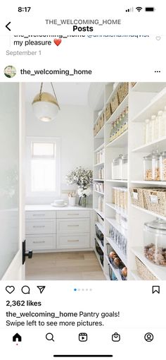 the instagram page on instagram com shows an image of a kitchen with white cabinets and open shelving