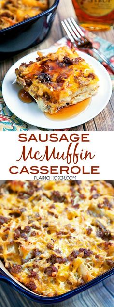 sausage memuffin casserole with melted cheese and bacon