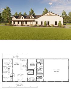 the floor plan for this ranch style home is shown in two different views, with one room