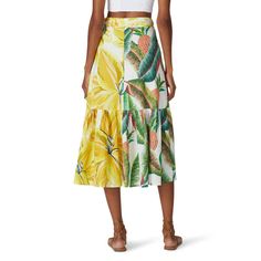 White and green printed cotton (100% Cotton). Skirt. Wrap closure. Partially lined. 33" from shoulder to hemline. Imported. Best Winter Outfits, Palm Leaves Pattern, Skirt Wrap, Rent The Runway, Beach Ready, Closet Designs, Midi Skirts, Farm Rio, Cotton Skirt