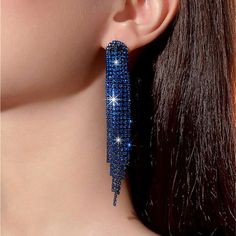 Super Cute And Stylish Ships In 5-10 Business Days Dark Blue Earrings, Navy Blue Earrings, Shiny Earrings, Glass Drop Earrings, Mermaid Sequin, Prom Earrings, Piercing Ideas, Blue Tassel, Jewelry Accessories Ideas