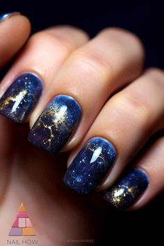 Fun and Stunning Dark Blue Nail Designs That Wow! 10 Galaxy Nail Designs, Cosmic Nails, Dark Nail Designs, Galaxy Nail, Dark Purple Nails, Silk Wrap Nails, Dark Blue Nails, Thanksgiving Nail Designs