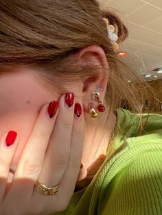 Red Nail Art Acrylic Nails, Funky Red Nails, Nails With Friends, Red Nails Outfit, Matching Nails With Best Friend, Red Nails Aesthetic, Hello Nails, Hippie Nails, Electric Nail File