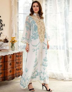 Islamic Embroidery White Jalabiya Imitation Linen Arabic Dress Women Party Wedding Abaya Jalabiya Arabic Dress, Jalabiya Dress, Wedding Abaya, Habits Musulmans, Arabian Dress, Arabic Dress, Moroccan Kaftan, Moroccan Caftan, Muslim Outfits