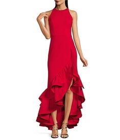 Betsy & Adam Beaded Embroidery Chiffon Halter Neck Keyhole Back Detail Sleeveless Gown | Dillard's Formal Wedding Guest Dress, Crepe Gown, Sleeveless Gown, Formal Dresses Gowns, Gowns With Sleeves, Stretch Crepe, 50's Dress, Dillard's, Mother Of The Bride Dresses