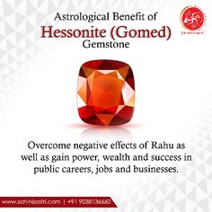 an advertisement for the astrological benefit of hessonie gomed gemstone