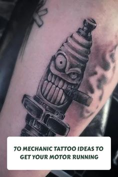 an image of a tattoo with the words 70 mechanical tattoo ideas to get your motor running