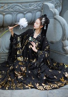 Black Hanfu, Long Outer, Outfit References, Chinese Hanfu