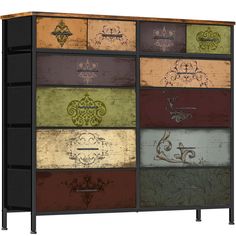 a multicolored cabinet with ornate designs on it