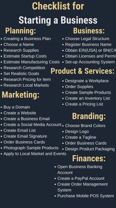 the checklist for starting a business plan is shown in black and white with gold lettering