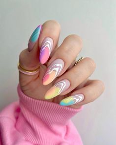 Cute Anime Nails Acrylic, Heatwave Nails, Abstract Art Nails, Pride Nail, Multicolored Nails, Pastel Punk, Pastel Nails Designs, Tropical Nails, October Nails