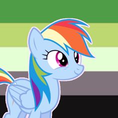 the rainbow pony is standing in front of a striped background