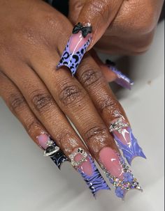 Lavender Duck Nails, Purple Freestyle Acrylic Nails, Purple Extra Nails, Purple Junk Nails, Purple Xxl Nails, Graffiti Nails, Nails Inspired, Fall Nail Art Designs