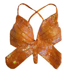 Never Worn. Sequin Butterfly Top Sewn In Bra Cups. Orange /Iridescent Festival/Party/Club Top Borboleta, Sequin Bra Top, Embroidered Cami Top, Black Chiffon Top, Sequin Butterfly, Mermaid Bra, Sequin Bra, Sparkly Top, Black Sheer Blouse