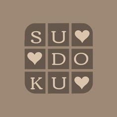 the words sudo ku and hearts are arranged in squares