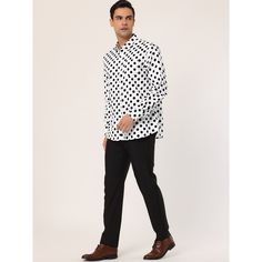 The polka-dot shirt is a weekend wardrobe essential. This shirt has a curved hem, both practical and versatile. With a cotton construction and fitted tailoring, this all-over dots print button-down features a spread collar. Layer this shirt over a basic tee for a nod to laid-back summer style. Style with jeans and sneakers to build up a casual, smart look. Long Sleeves Dress, Polka Dot Shirt, Sleeve Packaging, Men Shirts, Sleeves Dress, Slim Fit Dresses, Weekend Wardrobe, Hem Style, Button Dress