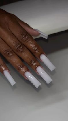 Squared White Acrylic Nails Long, Nail Inspo Dramatic, White Style Nails, Smokey White Nails, Clean Basic Nails, Long Acrylic Nail Designs White, Xl White Nails, Simple Long Square Acrylic Nails, Plan Nails Ideas