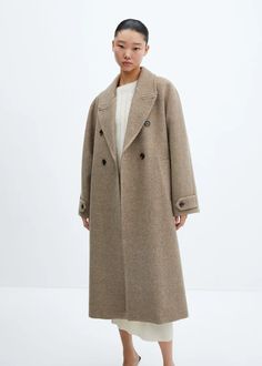 Oversize wool coat - Women | Mango USA Mantel Outfit, Midi Design, Mango Coats, December Outfits, Oversized Wool Coat, Wool Coat Women, Long Wool Coat, Oversized Coat, Wool Blend Coat