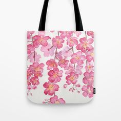 Artistic Bags For Everyday Use In Spring, Artistic Spring Tote Bag, Artistic Tote Bags For Spring, Painted Canvas Bags, Weeping Cherry, Handpainted Tote Bags, Rose Bag, Fabric Paint Designs, Handpainted Bags