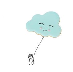 a drawing of a person holding onto a cloud