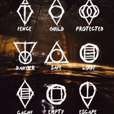 an image of different types of symbols on a screen with the words danger, safety, escape