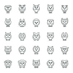 the owl icon set is shown in black and white