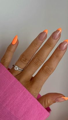 Spring Orange Nails 2023, Orange Accent Nails, Orange Nails Oval, Prom Nails For Orange Dress, Nails To Match Orange Dress, Nails That Make You Look Tan, Orange Tips Nail, Cute Nails Orange, Orange Dreamsicle Nails