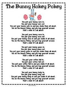 the bunny holey pokey poem is shown in black and white