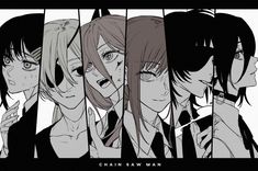 the main characters are in black and white, with their faces drawn to look like they have