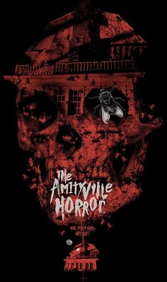 the amityville horror movie poster with a creepy face and house in the background