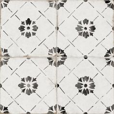 black and white tile with flowers on it