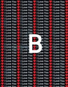 the letter b is surrounded by hearts on a black background with red and white stripes