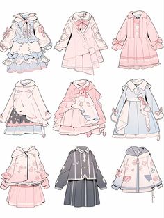 paper doll clothes with different designs on them