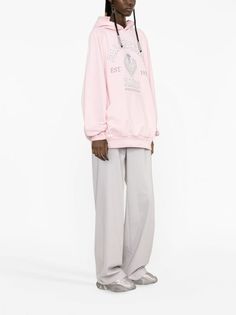 Balenciaga logo-print Cotton Hoodie - Farfetch Pink Hoodie With Logo For Winter, Pink Cotton Hoodie With Logo Detail, Pink Winter Hoodie With Logo Detail, Casual Pink Hoodie With Logo Detail, Pink Winter Hoodie With Logo, Relaxed Fit Pink Hoodie With Ribbed Cuffs, Pink Hoodie With Embroidered Logo For Spring, Casual Pink Sweatshirt With Logo, Pink Logo Print Athleisure Sweatshirt