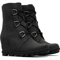 Sorel | Shoes | New Sorel Womens Joan Of Arctic Wedge Ii Leather Lace Up Boot Black | Poshmark Sorel Joan Of Arctic Wedge, Joan Of Arctic Wedge, Waterproof Leather Boots, Sorel Joan Of Arctic, Sorel Joan, Comfortable Wedges, Pointed Heels, Sorel Womens, Martin Boots