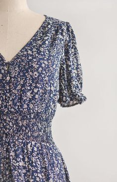 Feminine and Vintage Inspired Dresses / Romantic Navy Floral Fluttery Button Down Maxi Dress / Chimes in the Wind Dress – Adored Vintage Witch Cabin, Button Down Maxi Dress, One Shoulder Dress Long, Minimalist Moda, Trendy Dresses Summer, Dresses Romantic, Vintage Closet, Adored Vintage, Spring Clothes