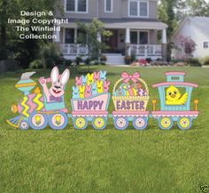 an easter train yard decoration on the lawn